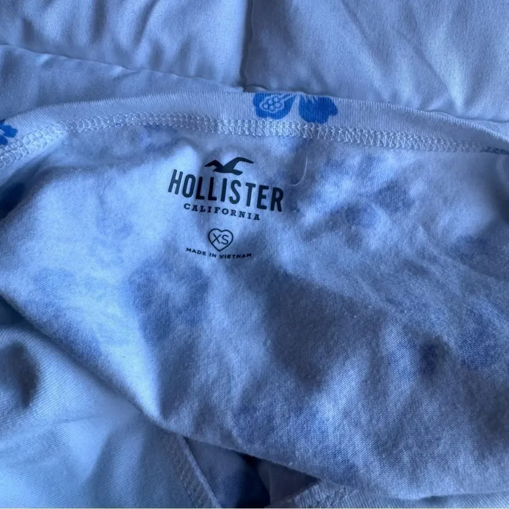Hollister Blue and White Hawaiian Floral Halter Top